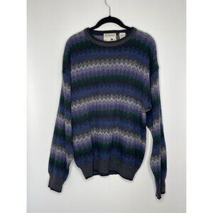 Vintage Florence Tricot Made in Italy Purple Black Wool‎ Blend Chevron Sweater M